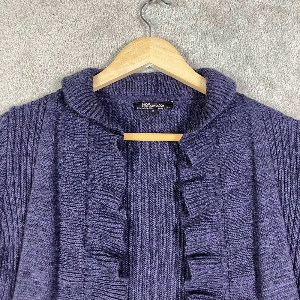 Elisabetta Collection Purple Ruffle Trim Mohair Wool Blend Ribbed Cardigan Small - Picture 2 of 13